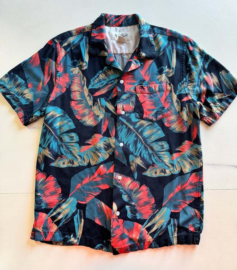 Original Penguin Palm Leaf Print Camp Shirt Size S